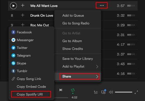 複製Spotify URI